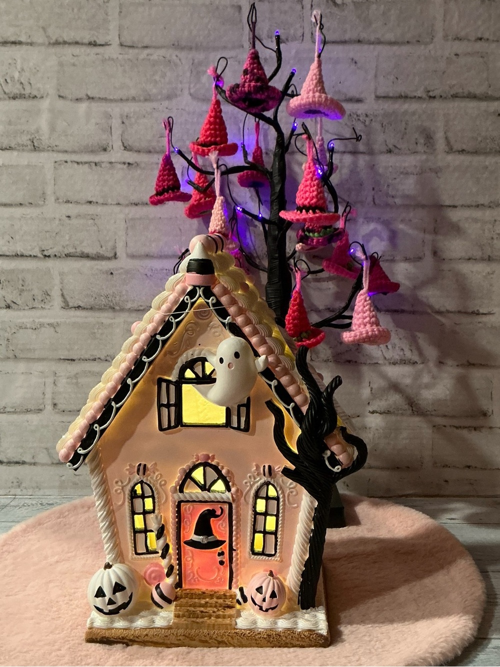 Ghoulish Pink LED Haunted House Halloween Decor